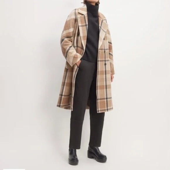 Everlane Italian ReWool Wool Peacoat Winter Coat Jacket Brown Plaid Size 12 - Picture 6 of 9